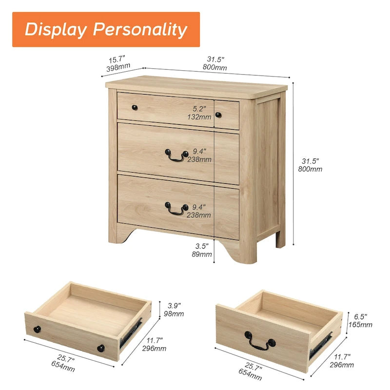 Meuble TV style ferme pour téléviseurs, centre de divertissement en bois avec 3 tiroirs, console TV avec grand rangement pour salon