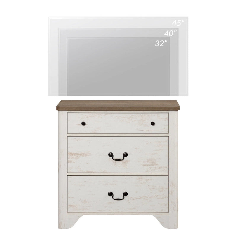 Meuble TV style ferme pour téléviseurs, centre de divertissement en bois avec 3 tiroirs, console TV avec grand rangement pour salon