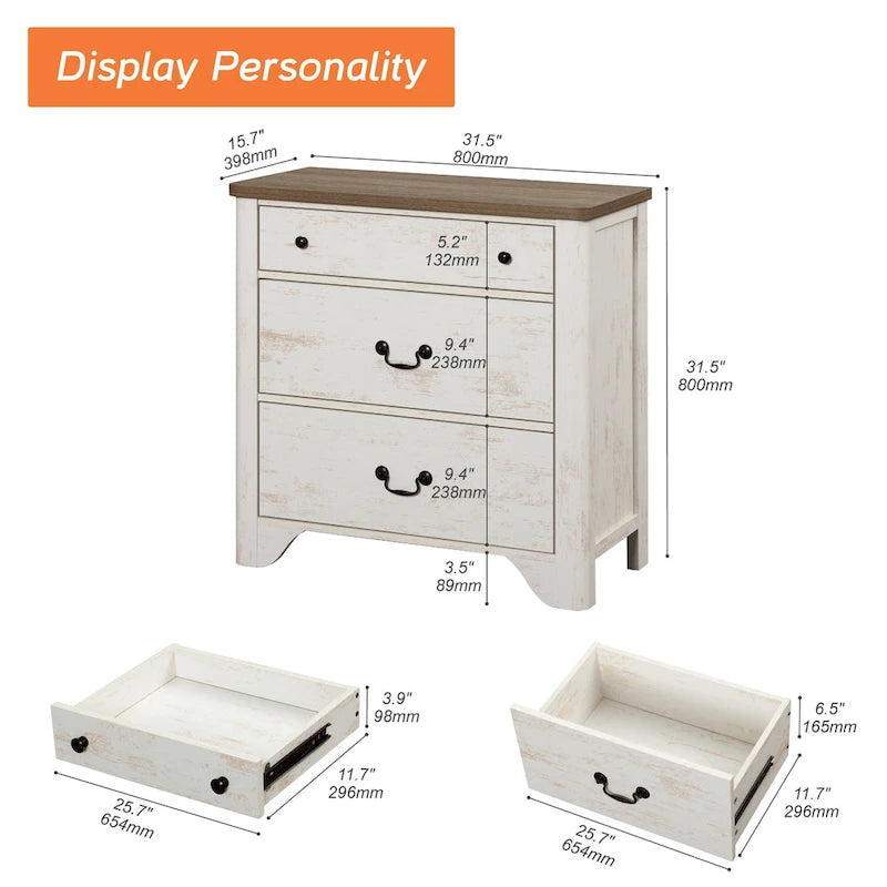 Meuble TV style ferme pour téléviseurs, centre de divertissement en bois avec 3 tiroirs, console TV avec grand rangement pour salon