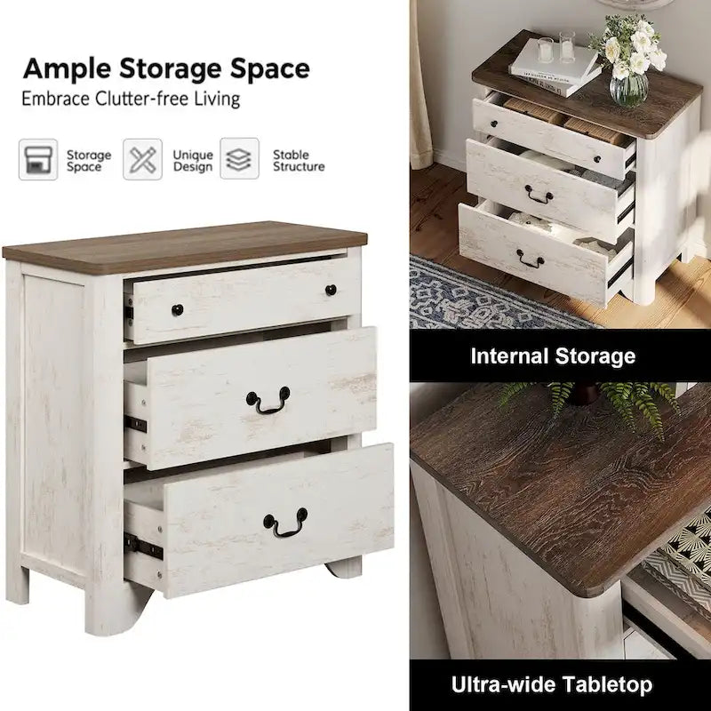 Meuble TV style ferme pour téléviseurs, centre de divertissement en bois avec 3 tiroirs, console TV avec grand rangement pour salon