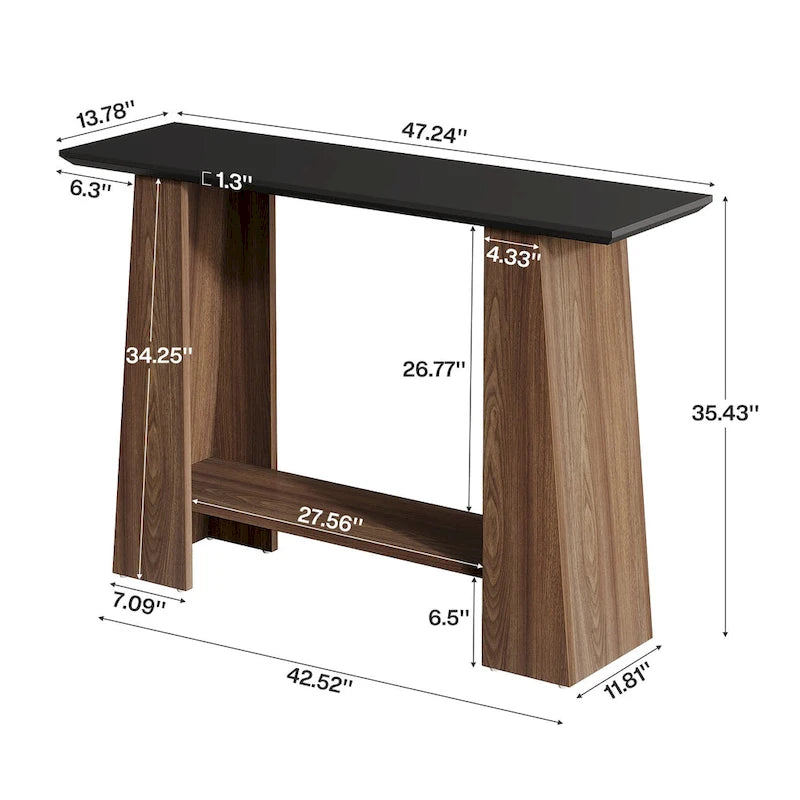 Console-canapé de style Mid-Century Modern de 120 cm avec rangement pour entrée - 120 cm L x 35 cm P x 90 cm H