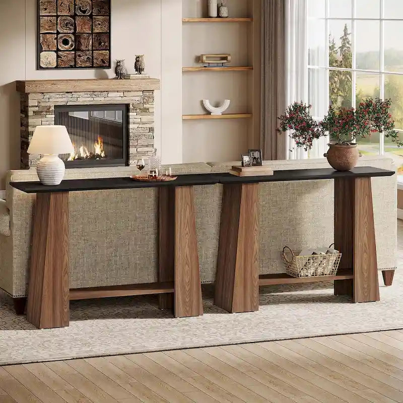 Console-canapé de style Mid-Century Modern de 120 cm avec rangement pour entrée - 120 cm L x 35 cm P x 90 cm H