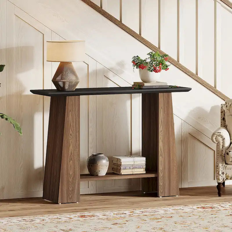 Console-canapé de style Mid-Century Modern de 120 cm avec rangement pour entrée - 120 cm L x 35 cm P x 90 cm H