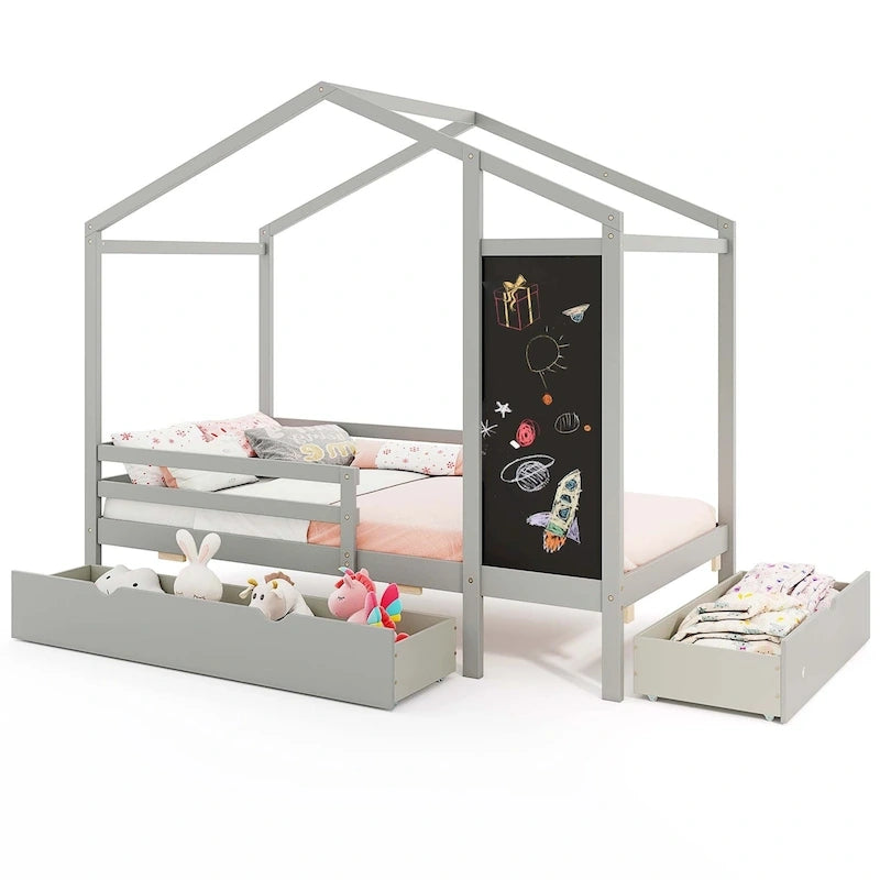 Lit Double avec 2 Tiroirs de Rangement Lit Plateforme en Bois Massif