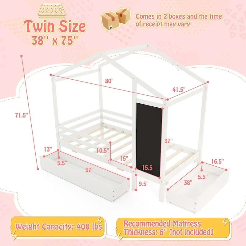 Lit Double avec 2 Tiroirs de Rangement Lit Plateforme en Bois Massif