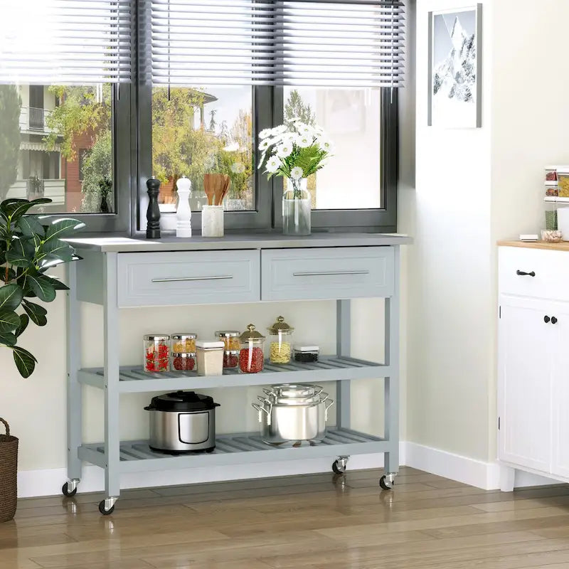 Îlot de cuisine avec plateau en acier inoxydable (tabouret non inclus)