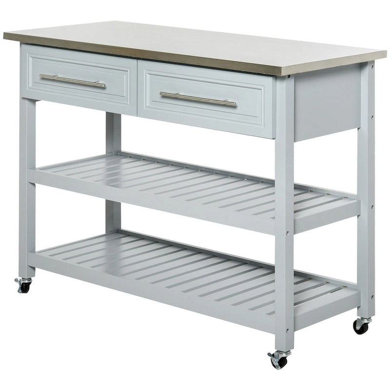 Îlot de cuisine avec plateau en acier inoxydable (tabouret non inclus)
