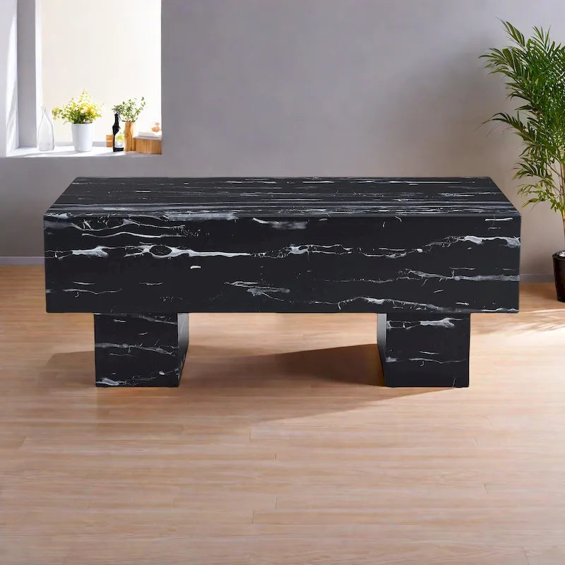 Table basse 43,3 po avec texture de marbre noir et capacité de charge de 300 lb