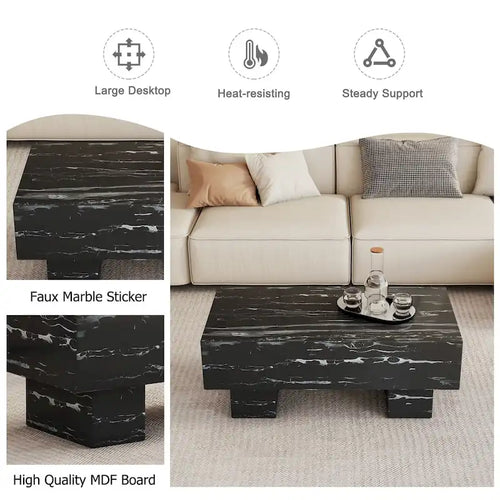 Table basse 43,3 po avec texture de marbre noir et capacité de charge de 300 lb