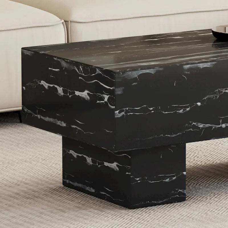 Table basse 43,3 po avec texture de marbre noir et capacité de charge de 300 lb