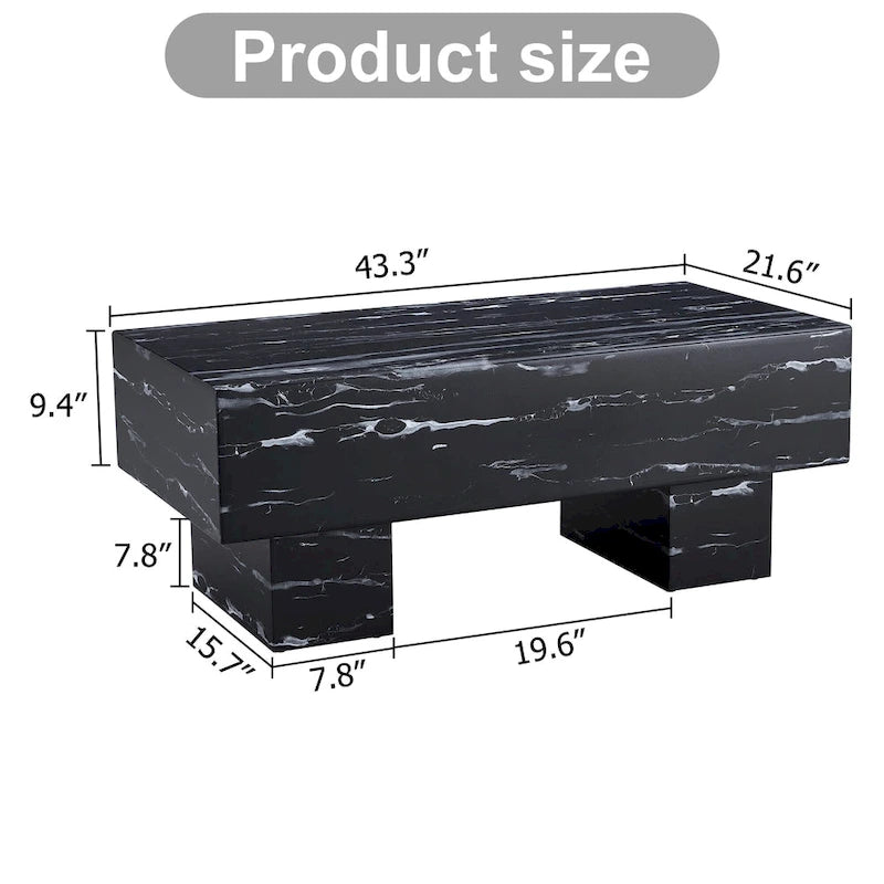 Table basse 43,3 po avec texture de marbre noir et capacité de charge de 300 lb