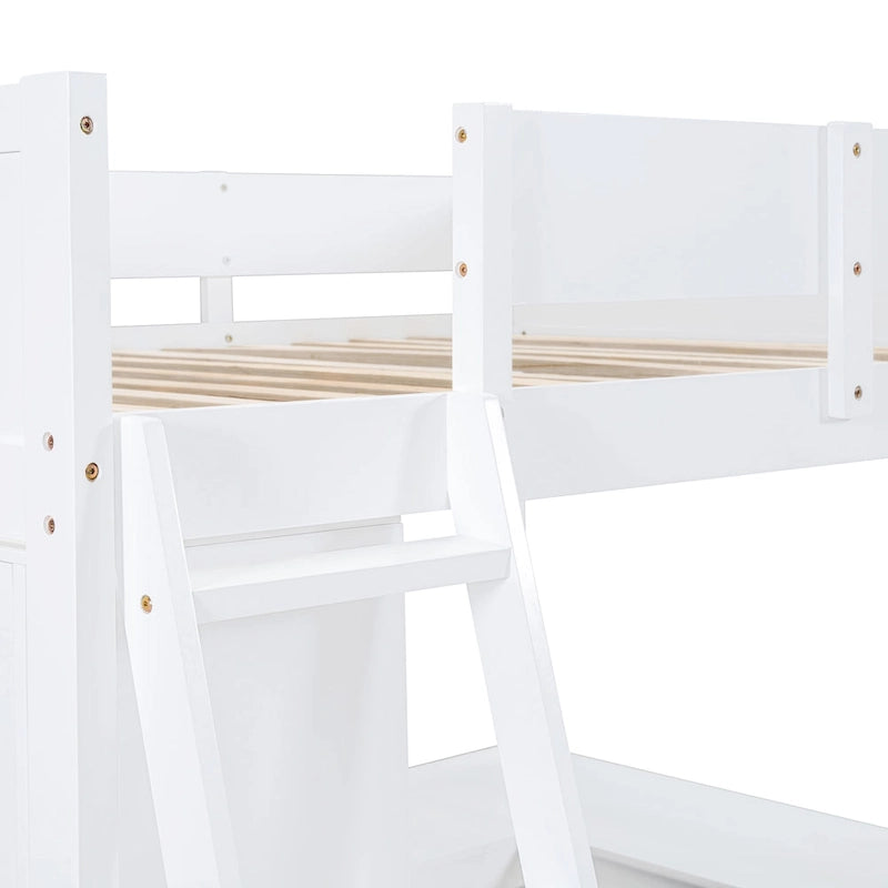 Lit mezzanine simple en bois massif blanc avec bureau et étagère pour enfants