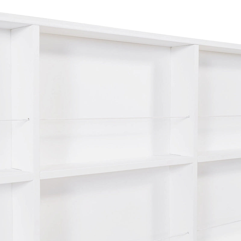 White Full Pine Kids House Platform Bed with Trundle, Shelf, and Roof