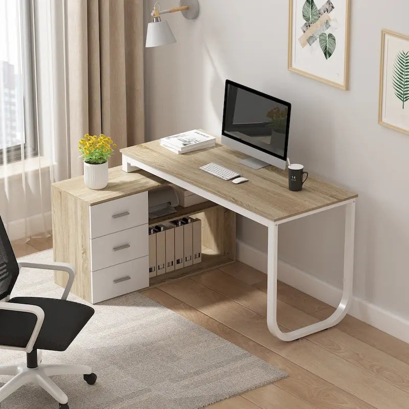 Bureau d'ordinateur d'écriture en forme de L de 55" avec rangement, poste de travail, 5 couleurs