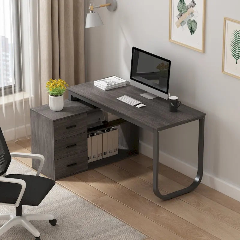 Bureau d'ordinateur d'écriture en forme de L de 55" avec rangement, poste de travail, 5 couleurs