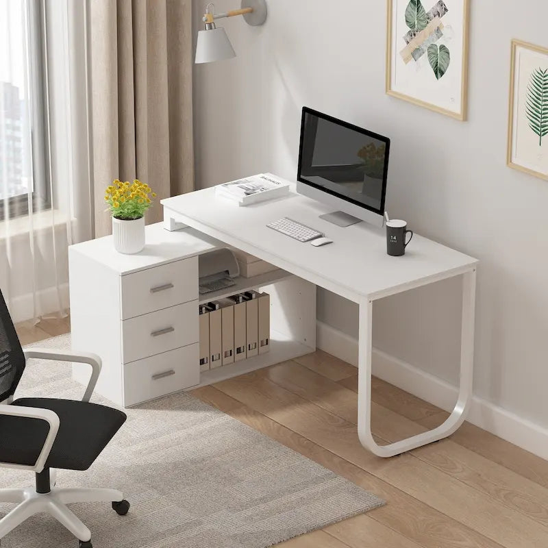 Bureau d'ordinateur d'écriture en forme de L de 55" avec rangement, poste de travail, 5 couleurs