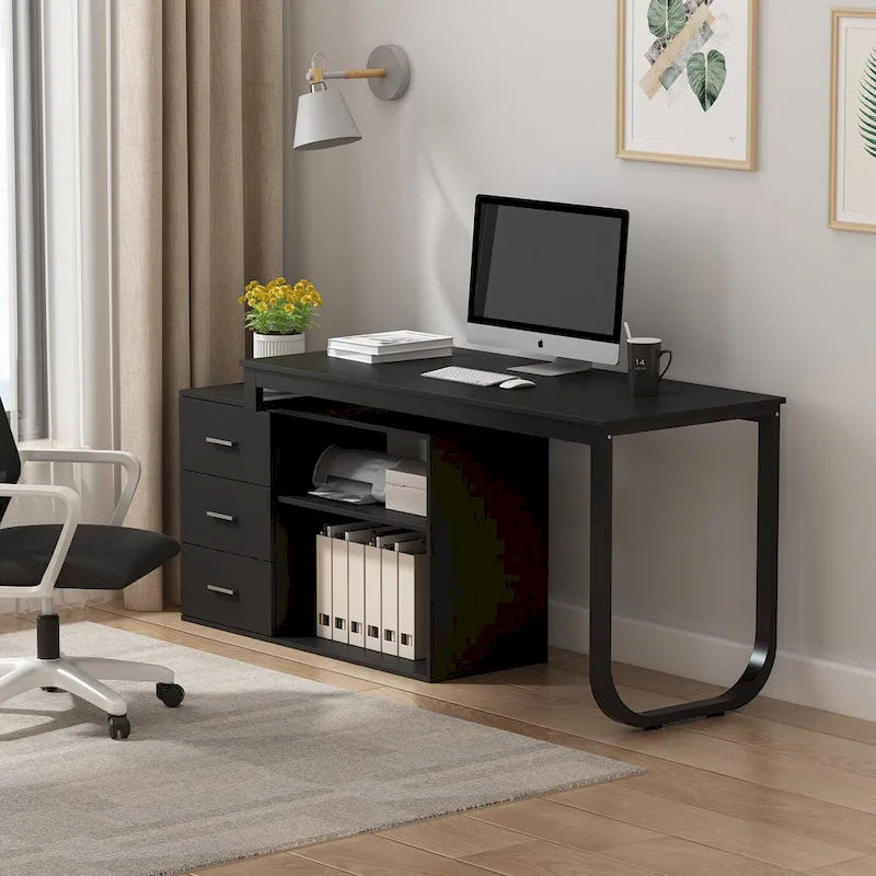 Bureau d'ordinateur d'écriture en forme de L de 55" avec rangement, poste de travail, 5 couleurs
