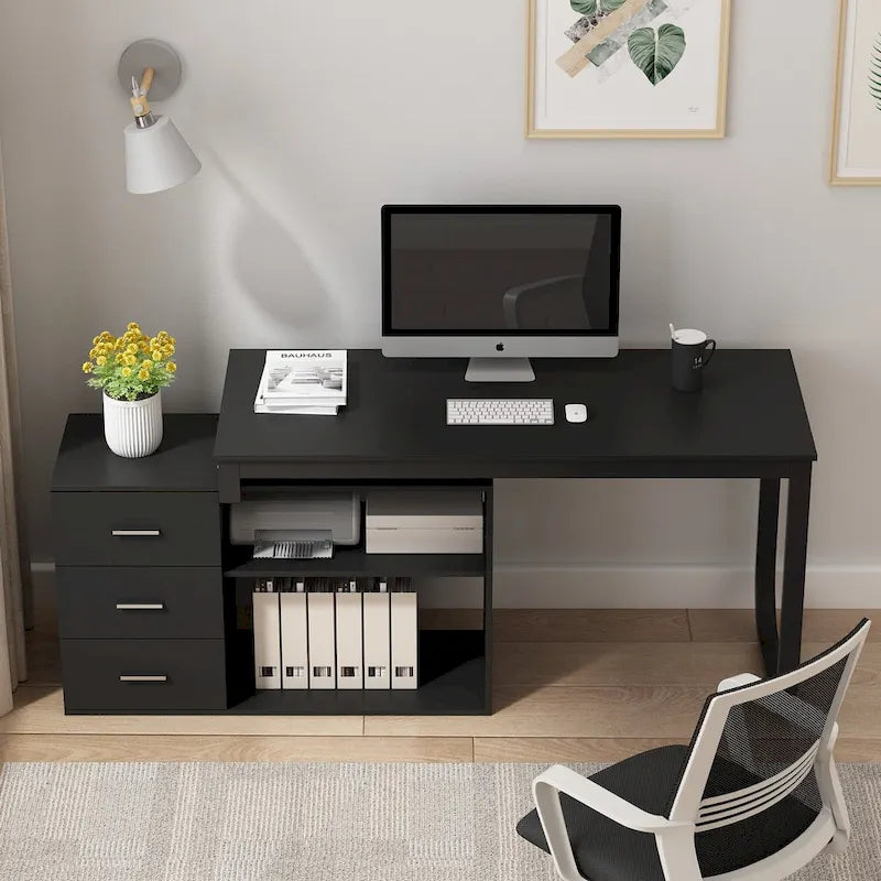 Bureau d'ordinateur d'écriture en forme de L de 55" avec rangement, poste de travail, 5 couleurs