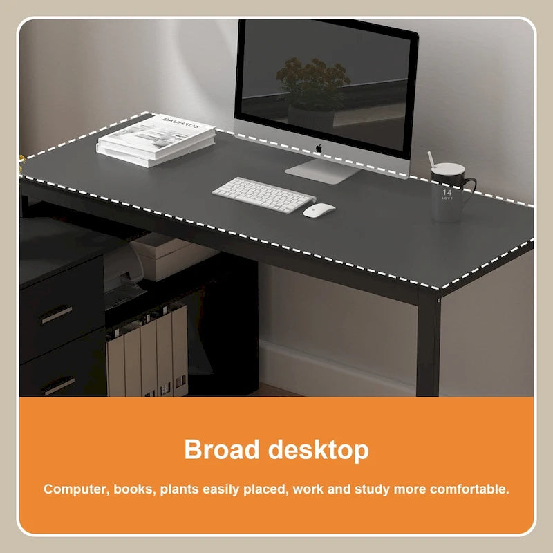 Bureau d'ordinateur d'écriture en forme de L de 55" avec rangement, poste de travail, 5 couleurs