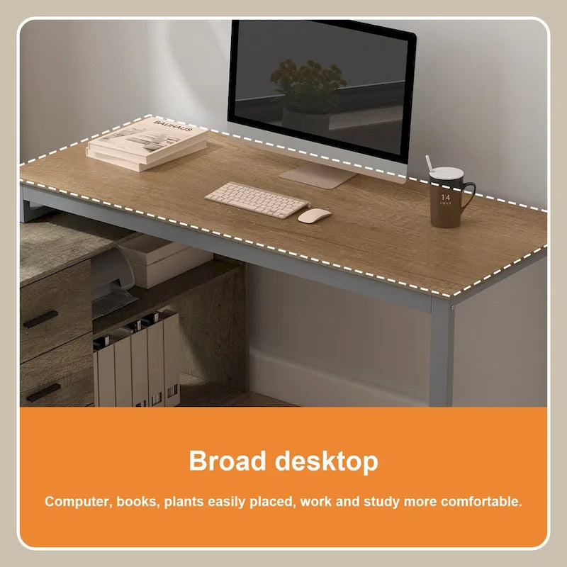 Bureau d'ordinateur d'écriture en forme de L de 55" avec rangement, poste de travail, 5 couleurs