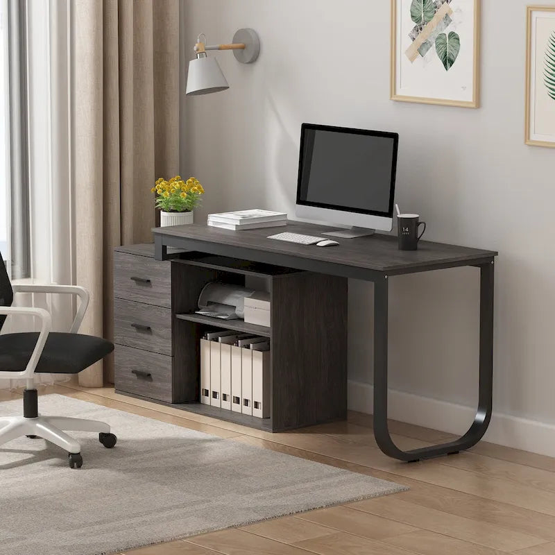 Bureau d'ordinateur d'écriture en forme de L de 55" avec rangement, poste de travail, 5 couleurs