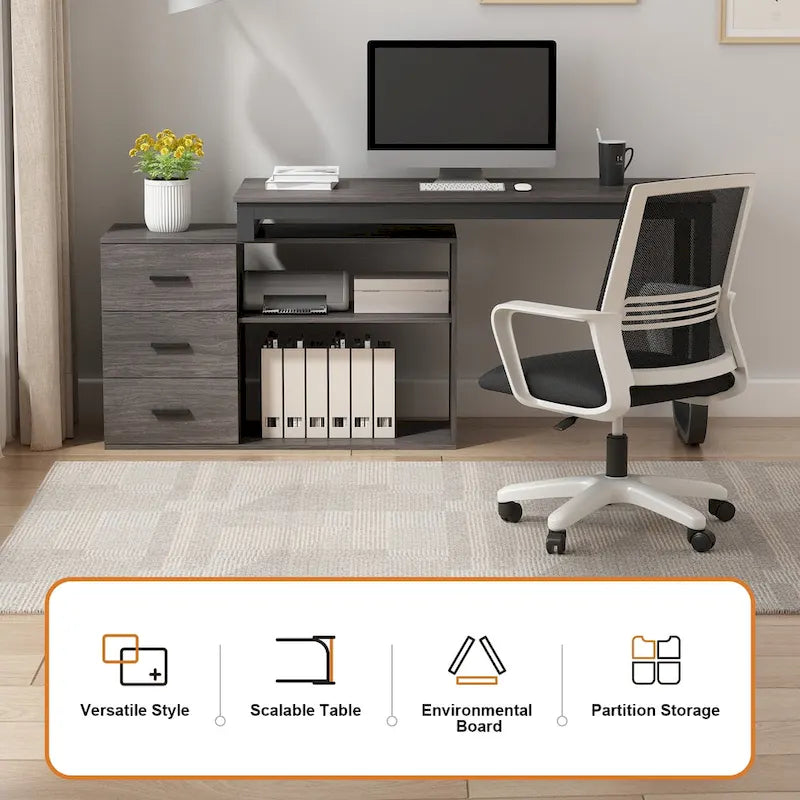 Bureau d'ordinateur d'écriture en forme de L de 55" avec rangement, poste de travail, 5 couleurs