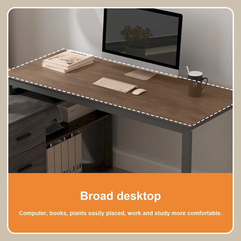 Bureau d'ordinateur d'écriture en forme de L de 55" avec rangement, poste de travail, 5 couleurs