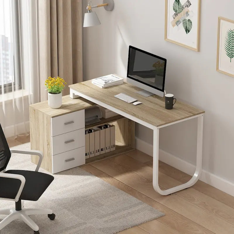 Bureau d'ordinateur d'écriture en forme de L de 55" avec rangement, poste de travail, 5 couleurs