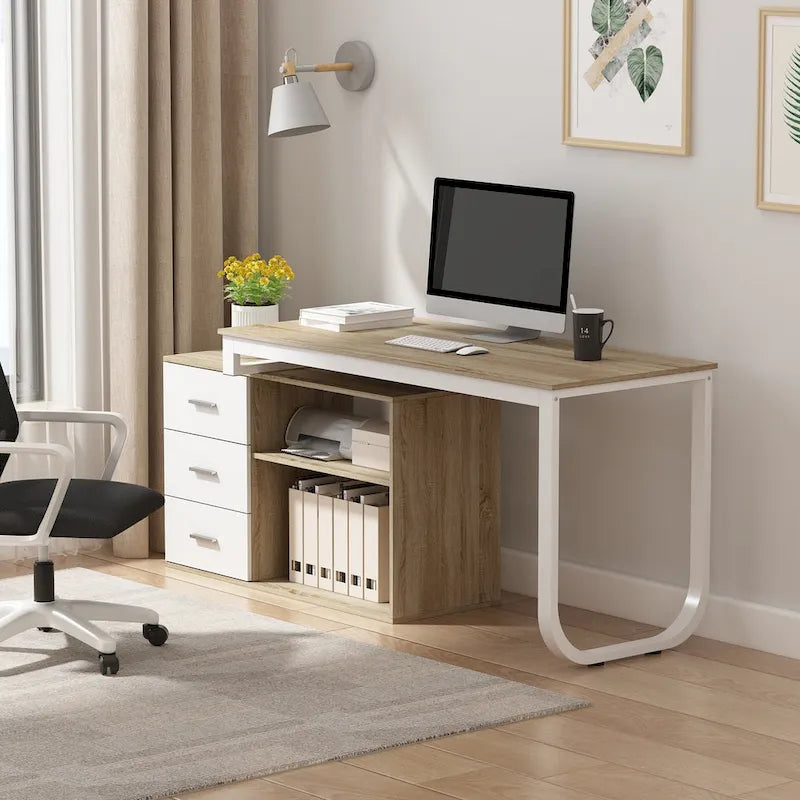 Bureau d'ordinateur d'écriture en forme de L de 55" avec rangement, poste de travail, 5 couleurs