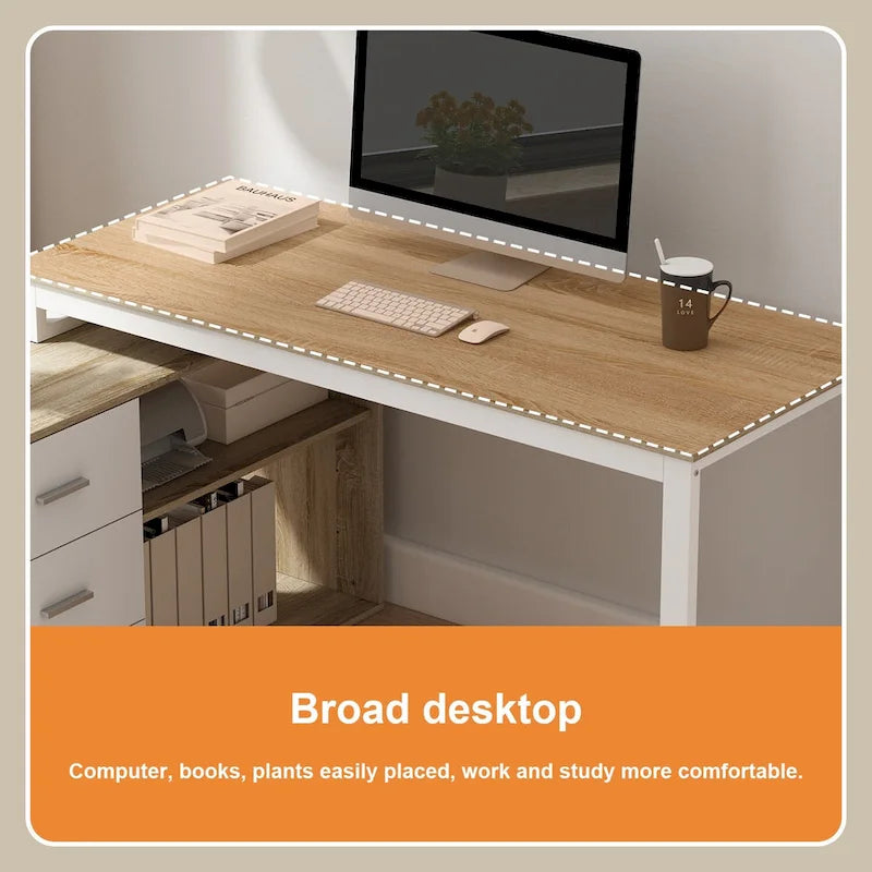 Bureau d'ordinateur d'écriture en forme de L de 55" avec rangement, poste de travail, 5 couleurs