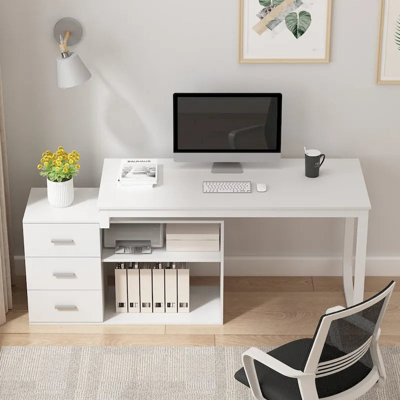Bureau d'ordinateur d'écriture en forme de L de 55" avec rangement, poste de travail, 5 couleurs