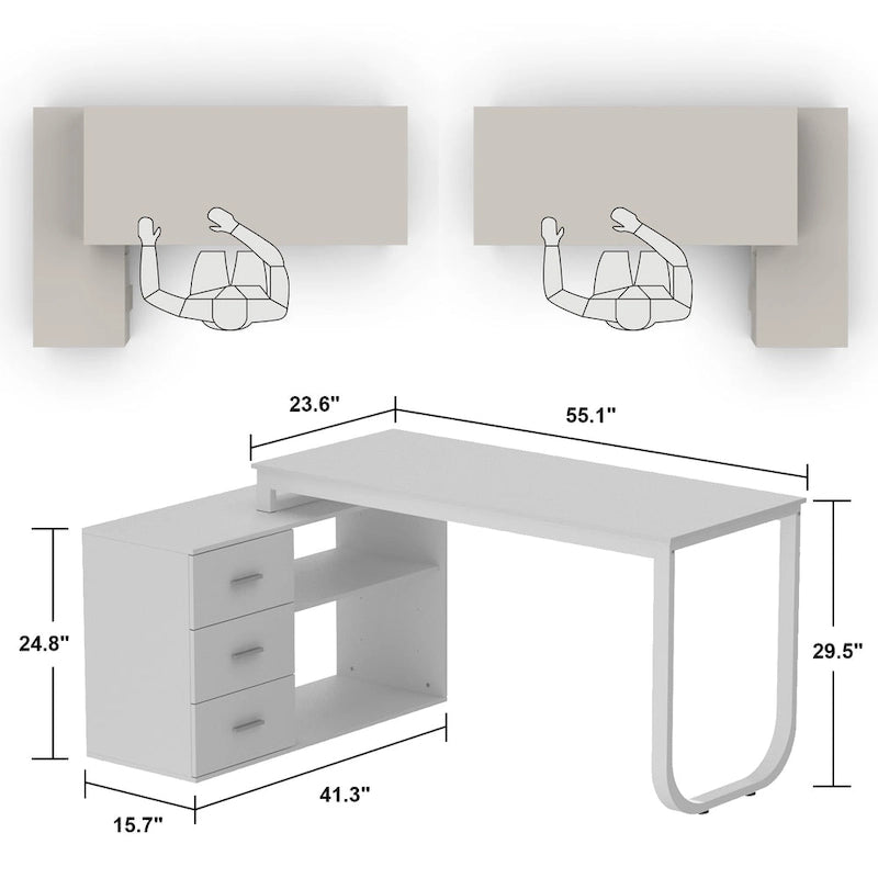 Bureau d'ordinateur d'écriture en forme de L de 55" avec rangement, poste de travail, 5 couleurs