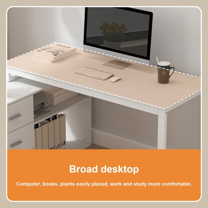 Bureau d'ordinateur d'écriture en forme de L de 55" avec rangement, poste de travail, 5 couleurs