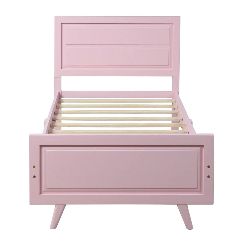 Lit plateforme une place en bois massif avec tête de lit, sommier non requis, cadre de lit à lattes en bois pour chambre d'enfant et d'invité