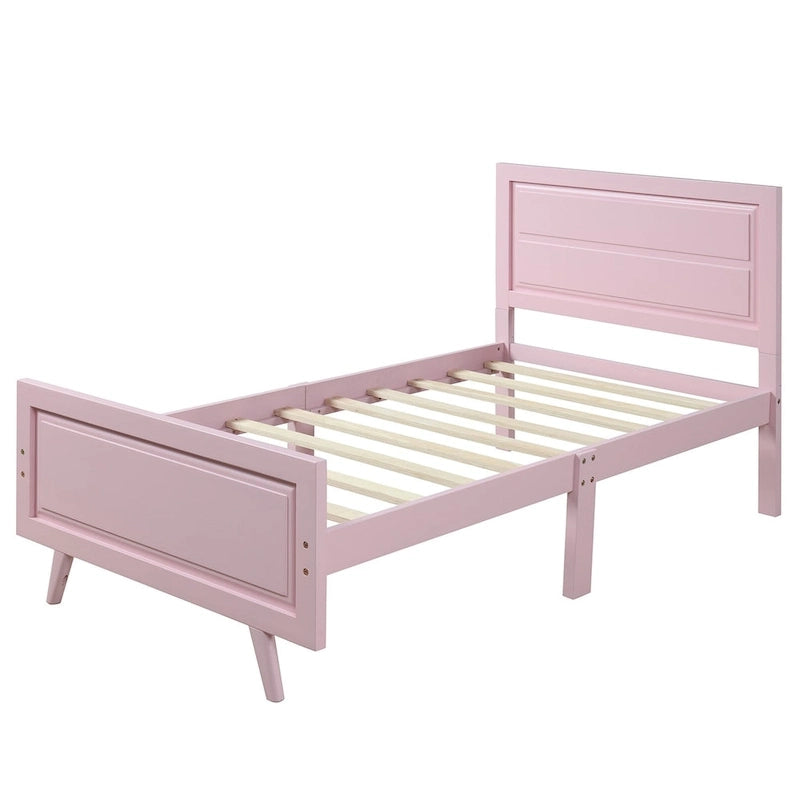 Lit plateforme une place en bois massif avec tête de lit, sommier non requis, cadre de lit à lattes en bois pour chambre d'enfant et d'invité