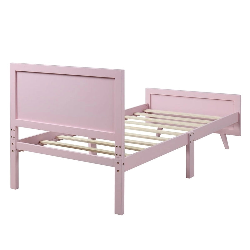 Lit plateforme une place en bois massif avec tête de lit, sommier non requis, cadre de lit à lattes en bois pour chambre d'enfant et d'invité