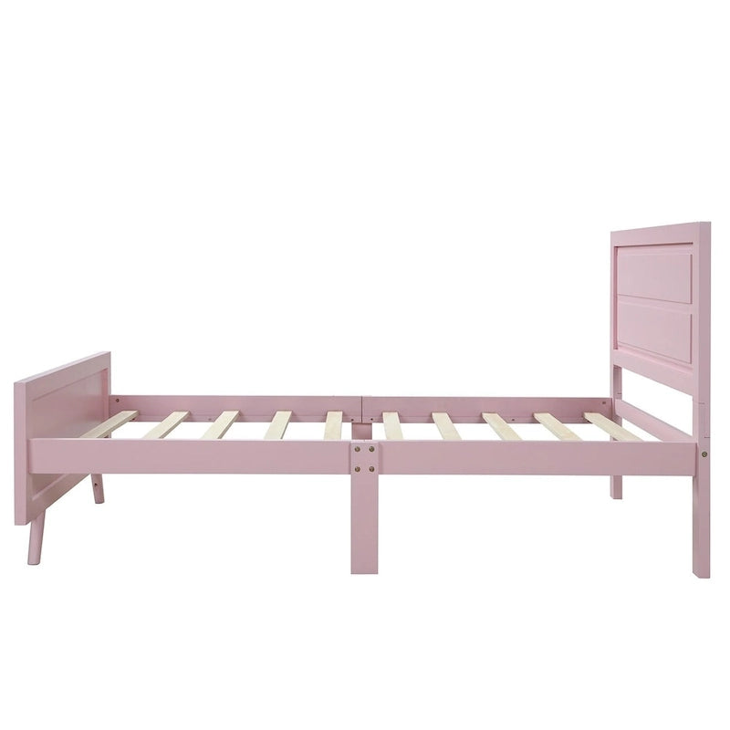 Lit plateforme une place en bois massif avec tête de lit, sommier non requis, cadre de lit à lattes en bois pour chambre d'enfant et d'invité