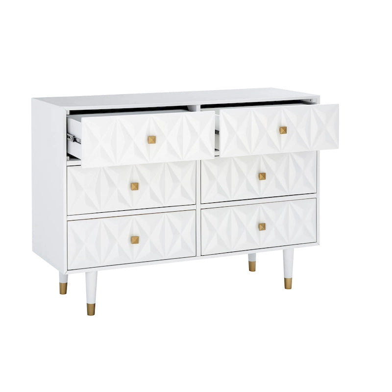 Commode 6 tiroirs style glamour à texture géométrique