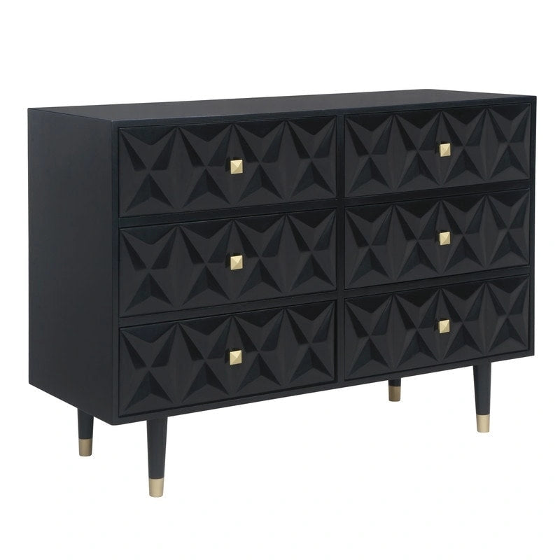Commode 6 tiroirs style glamour à texture géométrique