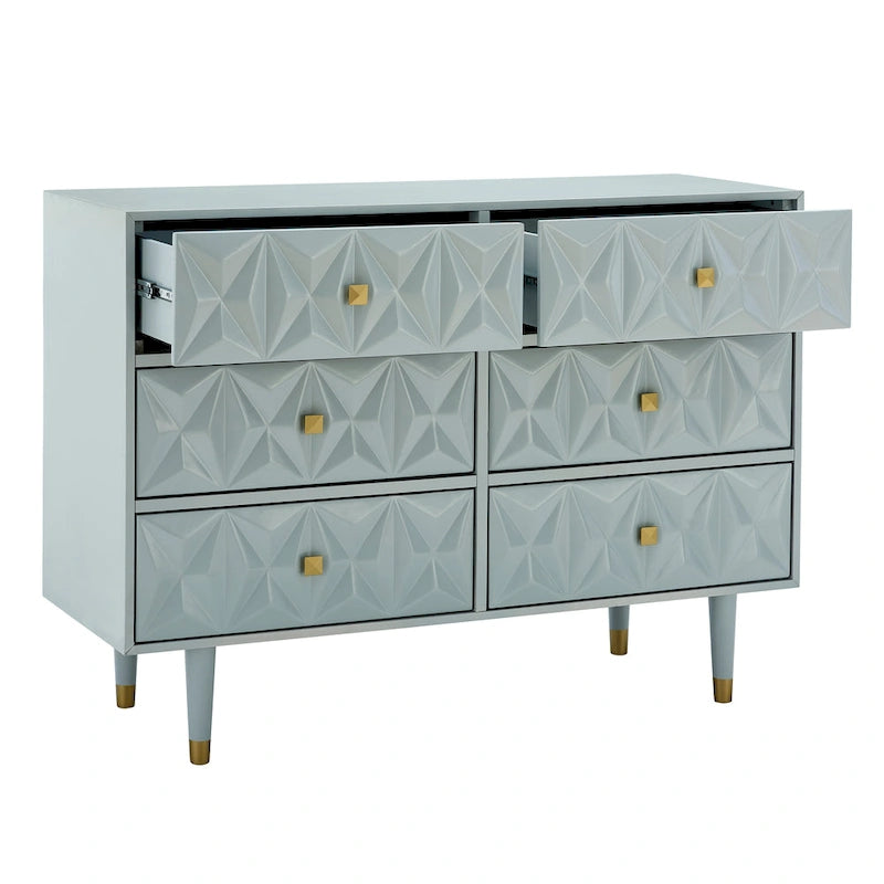 Commode 6 tiroirs style glamour à texture géométrique