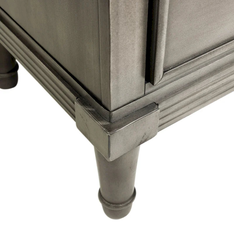 Table de nuit deux tiroirs en bois massif gris, style transitionnel