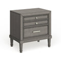 Table de nuit deux tiroirs en bois massif gris, style transitionnel