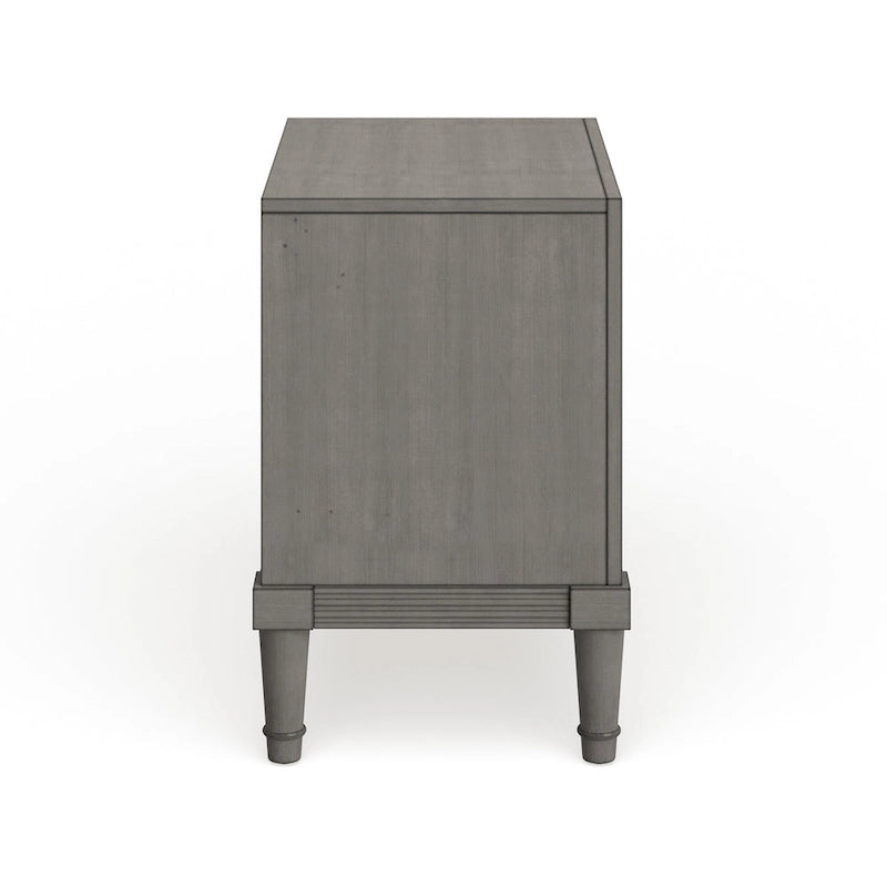 Table de nuit deux tiroirs en bois massif gris, style transitionnel