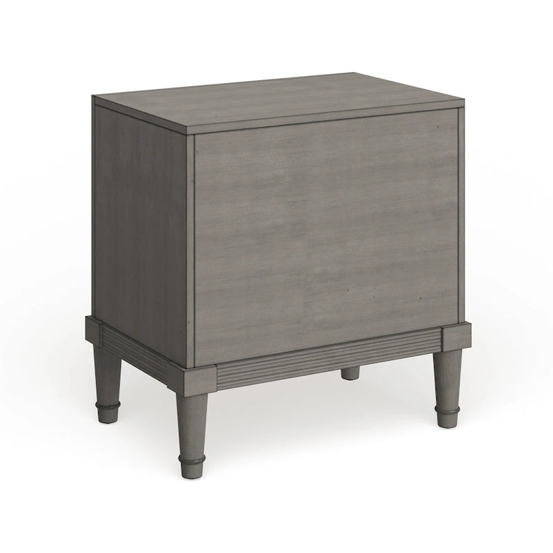 Table de nuit deux tiroirs en bois massif gris, style transitionnel