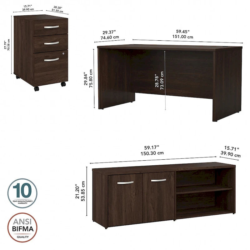 Bureau de 60 pouces (avec retour et caisson)