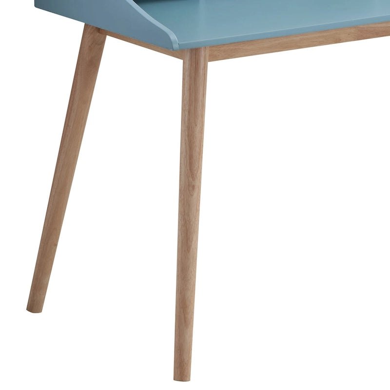 Bureau secrétaire en bois style scandinave avec huche, bleu