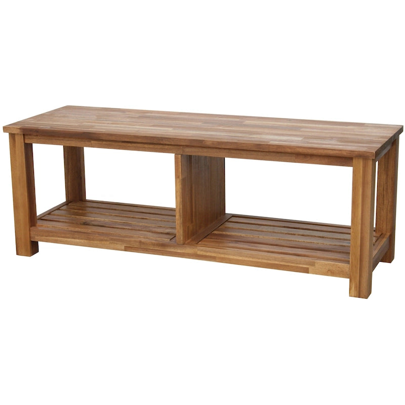 Banc TV en bois d'acacia massif, meuble multimédia pour salon, capacité de charge de 68 kg