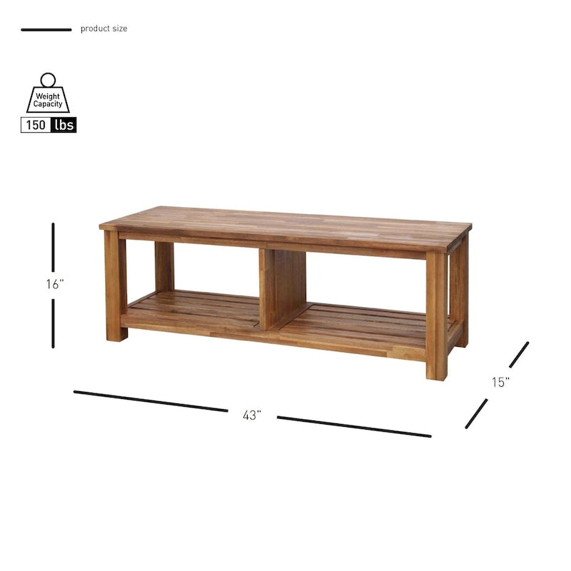 Banc TV en bois d'acacia massif, meuble multimédia pour salon, capacité de charge de 68 kg