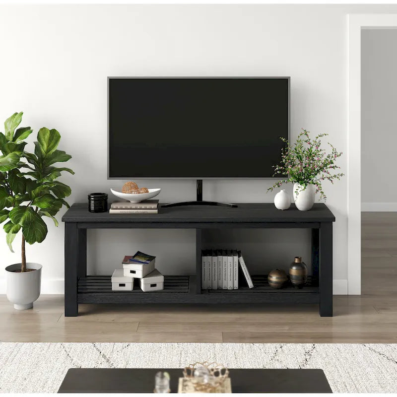 Banc TV en bois d'acacia massif, meuble multimédia pour salon, capacité de charge de 68 kg