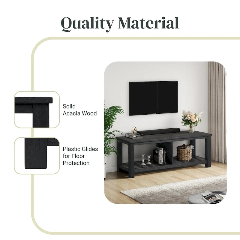 Banc TV en bois d'acacia massif, meuble multimédia pour salon, capacité de charge de 68 kg